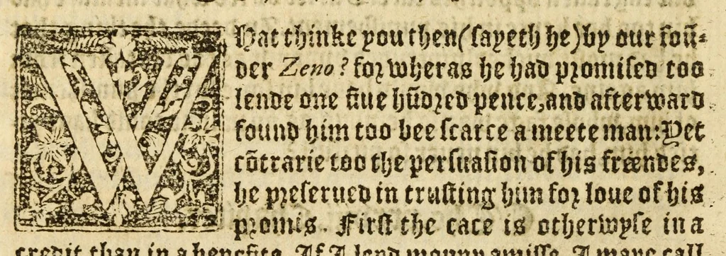 An illustration from The woorke of the excellent philosopher Lucius Annaeus Seneca concerning benefyting : that is too say the dooing, receyuing, and requyting of good turnes, 1578, leaf 144
