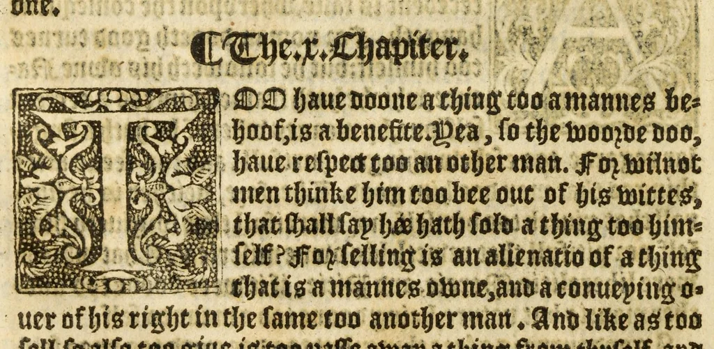 An illustration from The woorke of the excellent philosopher Lucius Annaeus Seneca concerning benefyting : that is too say the dooing, receyuing, and requyting of good turnes, 1578, leaf 158