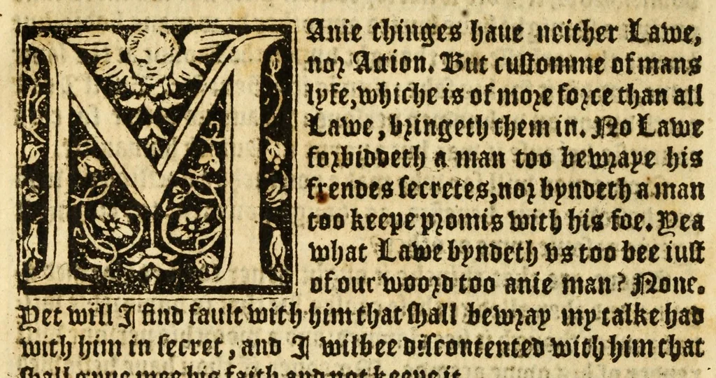 An illustration from The woorke of the excellent philosopher Lucius Annaeus Seneca concerning benefyting : that is too say the dooing, receyuing, and requyting of good turnes, 1578, leaf 174