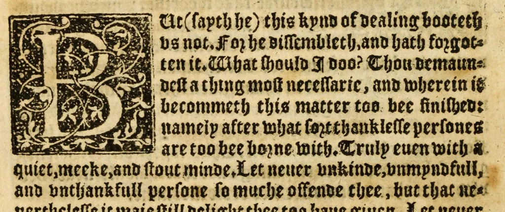 An illustration from The woorke of the excellent philosopher Lucius Annaeus Seneca concerning benefyting : that is too say the dooing, receyuing, and requyting of good turnes, 1578, leaf 248