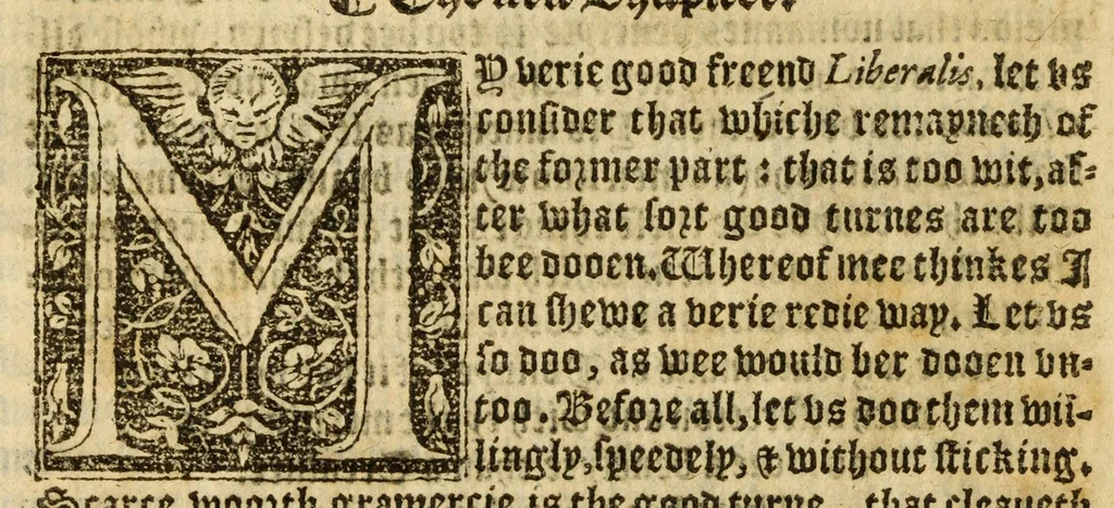 An illustration from The woorke of the excellent philosopher Lucius Annaeus Seneca concerning benefyting : that is too say the dooing, receyuing, and requyting of good turnes, 1578, leaf 36