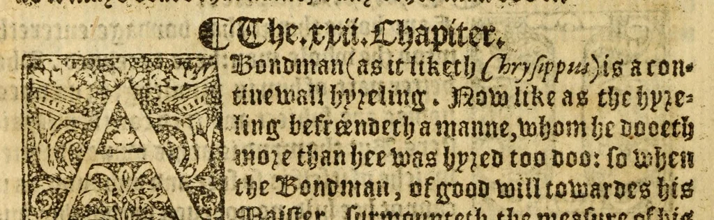 An illustration from The woorke of the excellent philosopher Lucius Annaeus Seneca concerning benefyting : that is too say the dooing, receyuing, and requyting of good turnes, 1578, leaf 88