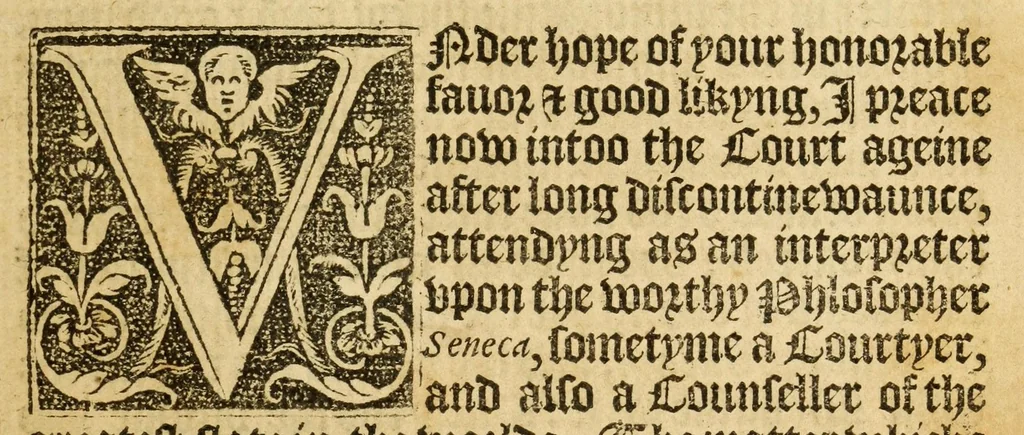 An illustration from The woorke of the excellent philosopher Lucius Annaeus Seneca concerning benefyting : that is too say the dooing, receyuing, and requyting of good turnes, 1578, leaf 9