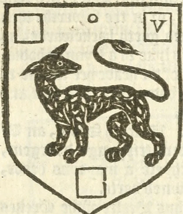 An illustration from Workes of armorie : deuyded into three bookes, entituled, the Concordes of armorie, the Armorie of honor, and of Coates and creastes, 1572, leaf 112