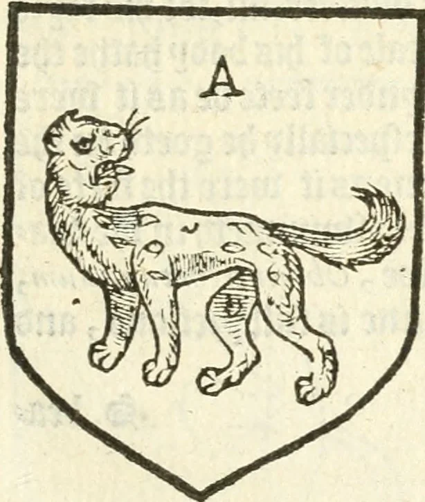 An illustration from Workes of armorie : deuyded into three bookes, entituled, the Concordes of armorie, the Armorie of honor, and of Coates and creastes, 1572, leaf 118