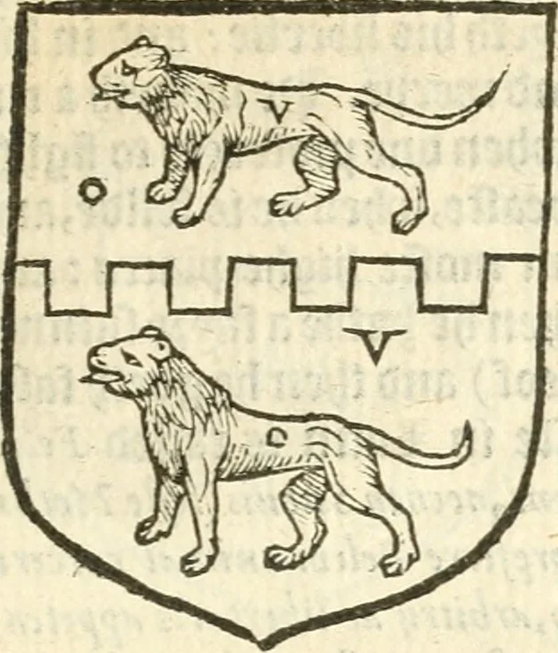 An illustration from Workes of armorie : deuyded into three bookes, entituled, the Concordes of armorie, the Armorie of honor, and of Coates and creastes, 1572, leaf 124