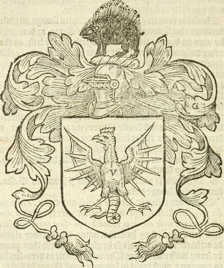 An illustration from Workes of armorie : deuyded into three bookes, entituled, the Concordes of armorie, the Armorie of honor, and of Coates and creastes, 1572, leaf 133