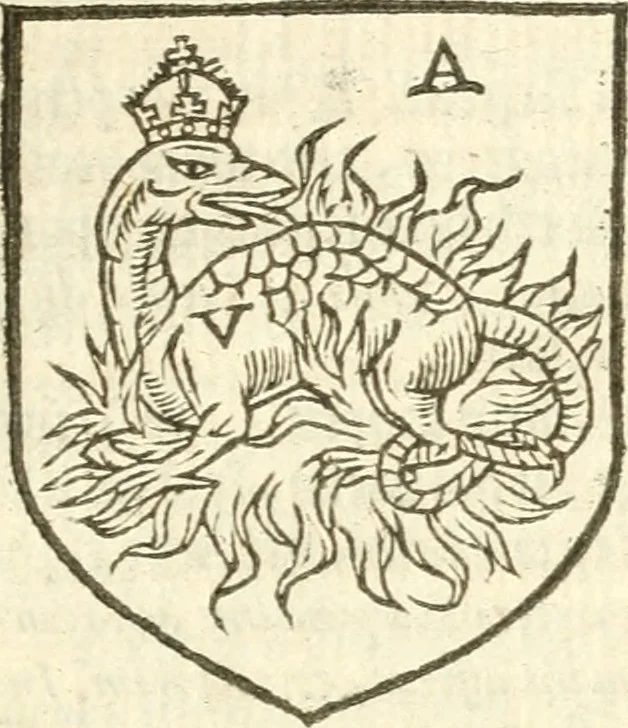 An illustration from Workes of armorie : deuyded into three bookes, entituled, the Concordes of armorie, the Armorie of honor, and of Coates and creastes, 1572, leaf 136