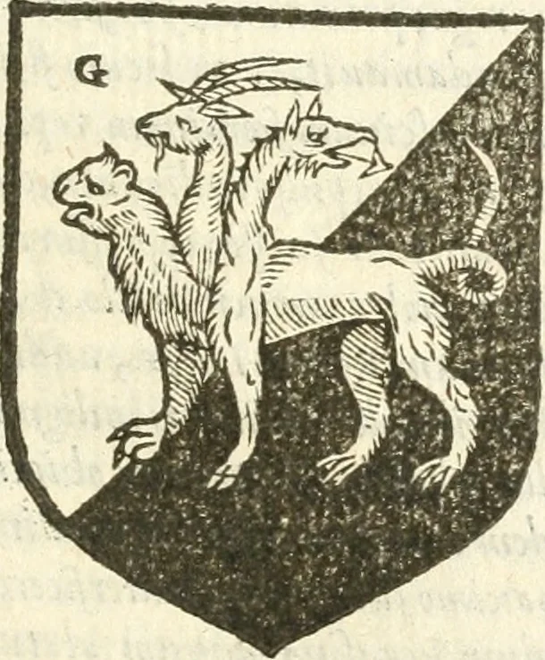 An illustration from Workes of armorie : deuyded into three bookes, entituled, the Concordes of armorie, the Armorie of honor, and of Coates and creastes, 1572, leaf 144