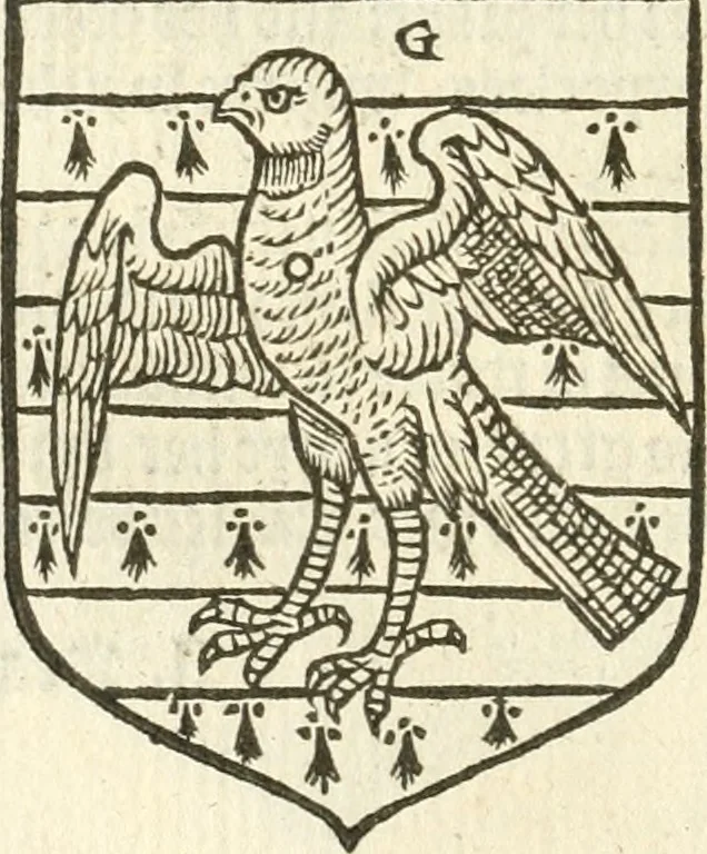 An illustration from Workes of armorie : deuyded into three bookes, entituled, the Concordes of armorie, the Armorie of honor, and of Coates and creastes, 1572, leaf 149