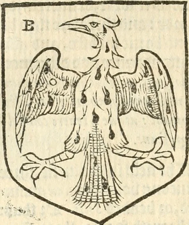 An illustration from Workes of armorie : deuyded into three bookes, entituled, the Concordes of armorie, the Armorie of honor, and of Coates and creastes, 1572, leaf 151
