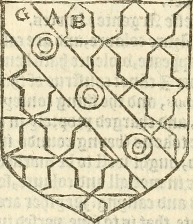 An illustration from Workes of armorie : deuyded into three bookes, entituled, the Concordes of armorie, the Armorie of honor, and of Coates and creastes, 1572, leaf 177