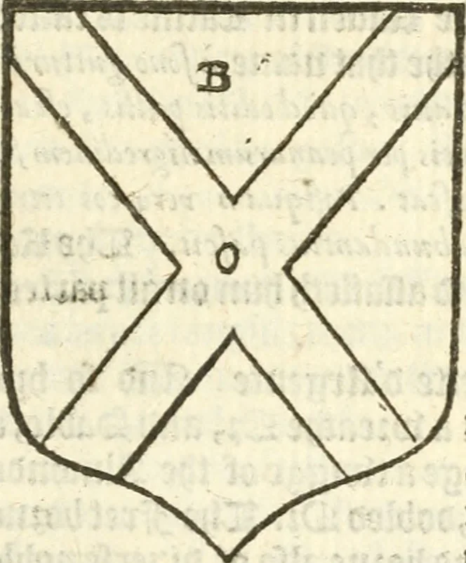 An illustration from Workes of armorie : deuyded into three bookes, entituled, the Concordes of armorie, the Armorie of honor, and of Coates and creastes, 1572, leaf 182