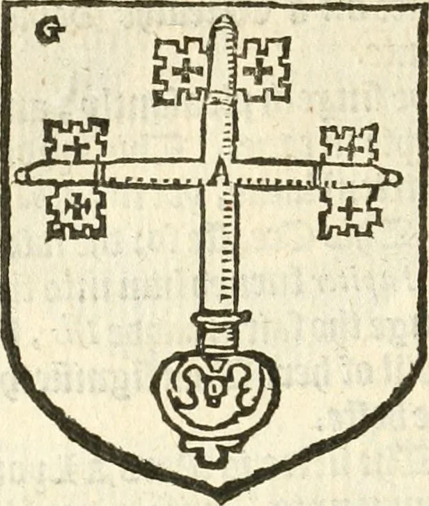 An illustration from Workes of armorie : deuyded into three bookes, entituled, the Concordes of armorie, the Armorie of honor, and of Coates and creastes, 1572, leaf 201