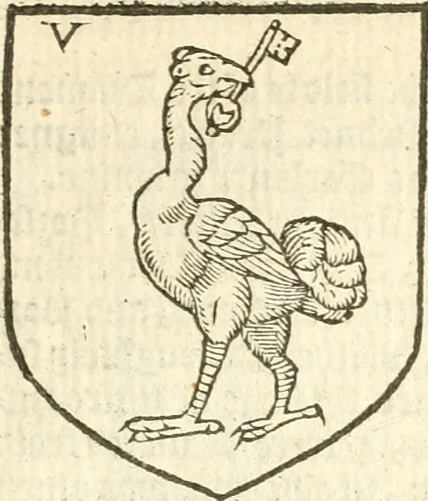 An illustration from Workes of armorie : deuyded into three bookes, entituled, the Concordes of armorie, the Armorie of honor, and of Coates and creastes, 1572, leaf 204