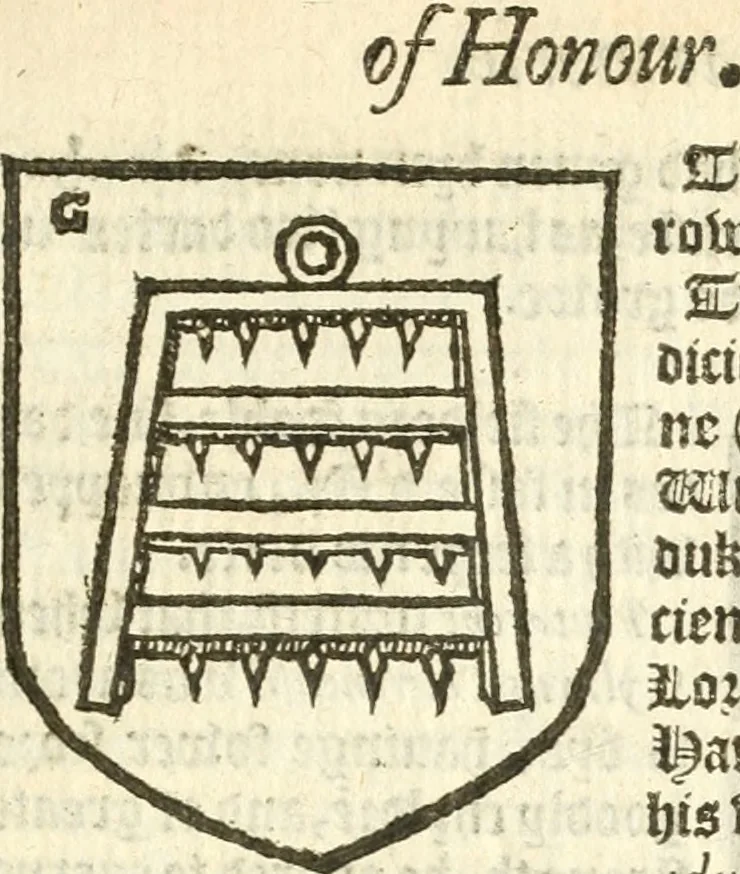 An illustration from Workes of armorie : deuyded into three bookes, entituled, the Concordes of armorie, the Armorie of honor, and of Coates and creastes, 1572, leaf 208