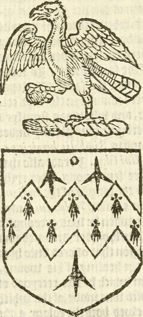 An illustration from Workes of armorie : deuyded into three bookes, entituled, the Concordes of armorie, the Armorie of honor, and of Coates and creastes, 1572, leaf 215