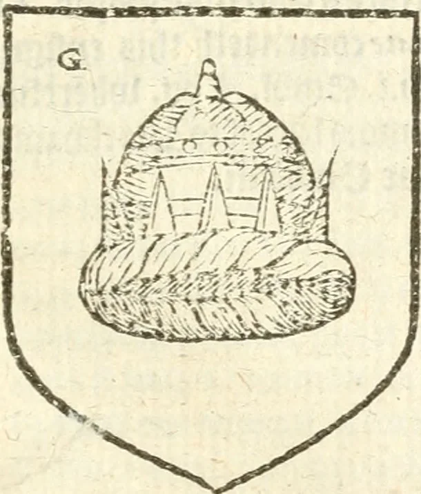 An illustration from Workes of armorie : deuyded into three bookes, entituled, the Concordes of armorie, the Armorie of honor, and of Coates and creastes, 1572, leaf 216