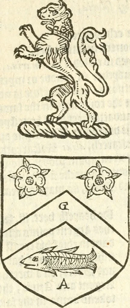 An illustration from Workes of armorie : deuyded into three bookes, entituled, the Concordes of armorie, the Armorie of honor, and of Coates and creastes, 1572, leaf 218
