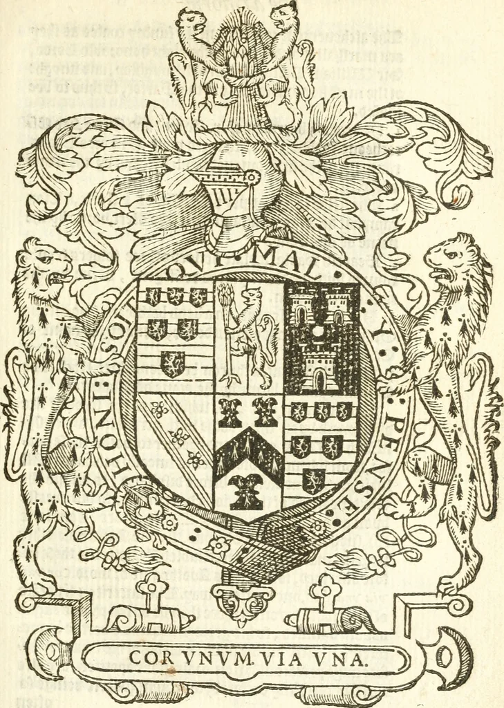 An illustration from Workes of armorie : deuyded into three bookes, entituled, the Concordes of armorie, the Armorie of honor, and of Coates and creastes, 1572, leaf 224