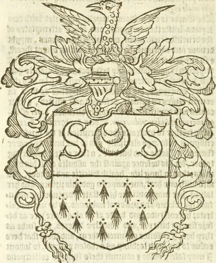 An illustration from Workes of armorie : deuyded into three bookes, entituled, the Concordes of armorie, the Armorie of honor, and of Coates and creastes, 1572, leaf 229
