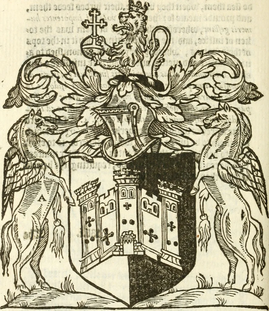 An illustration from Workes of armorie : deuyded into three bookes, entituled, the Concordes of armorie, the Armorie of honor, and of Coates and creastes, 1572, leaf 231