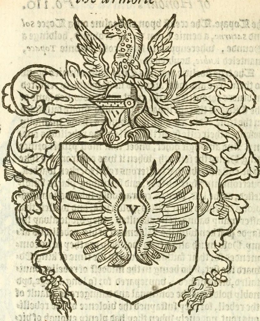 An illustration from Workes of armorie : deuyded into three bookes, entituled, the Concordes of armorie, the Armorie of honor, and of Coates and creastes, 1572, leaf 233