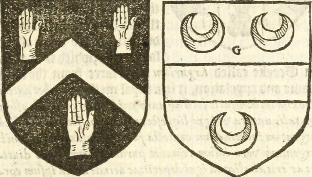An illustration from Workes of armorie : deuyded into three bookes, entituled, the Concordes of armorie, the Armorie of honor, and of Coates and creastes, 1572, leaf 242