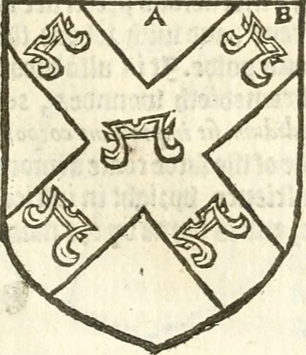 An illustration from Workes of armorie : deuyded into three bookes, entituled, the Concordes of armorie, the Armorie of honor, and of Coates and creastes, 1572, leaf 242