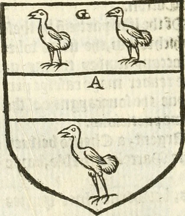 An illustration from Workes of armorie : deuyded into three bookes, entituled, the Concordes of armorie, the Armorie of honor, and of Coates and creastes, 1572, leaf 247