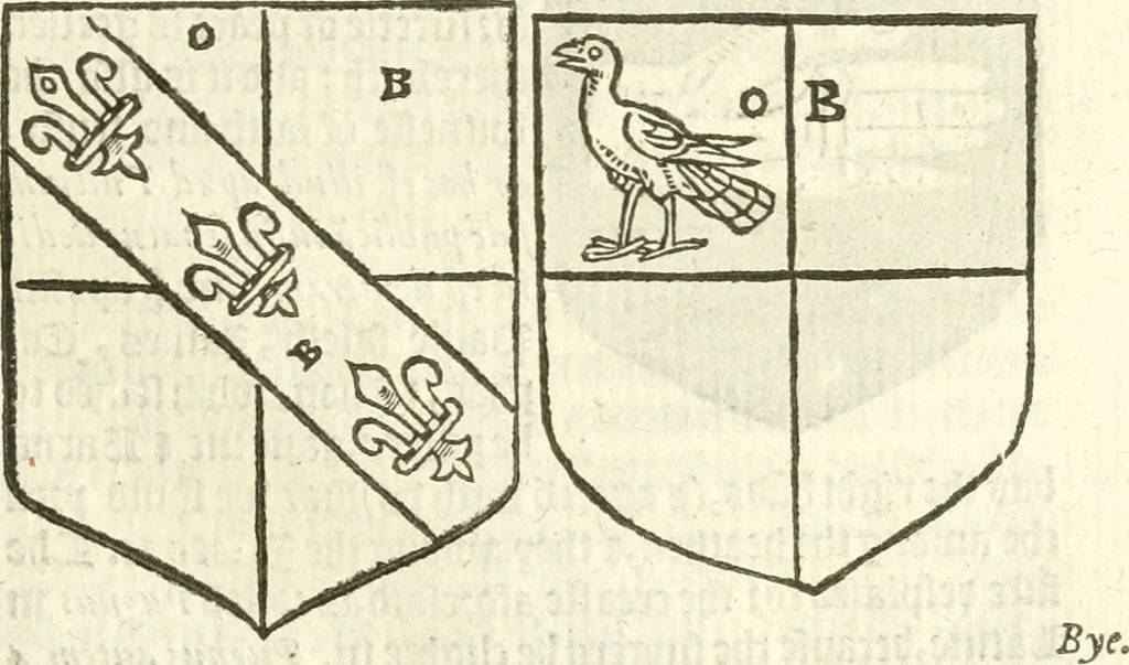 An illustration from Workes of armorie : deuyded into three bookes, entituled, the Concordes of armorie, the Armorie of honor, and of Coates and creastes, 1572, leaf 250