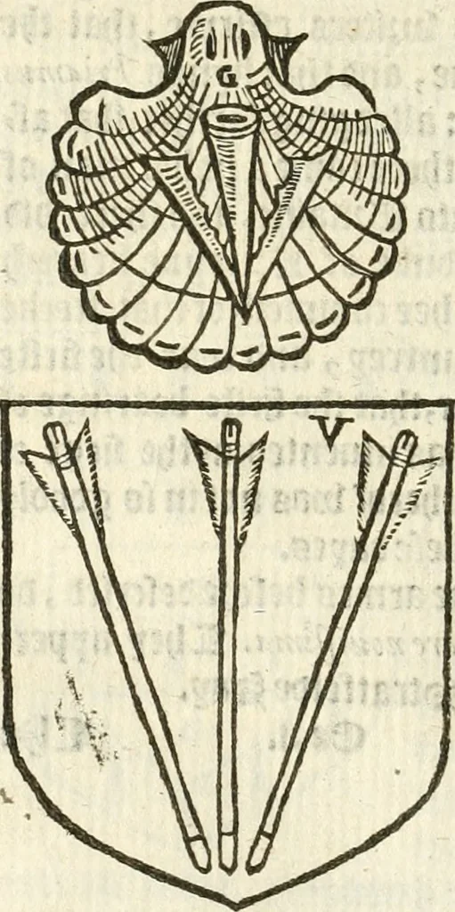 An illustration from Workes of armorie : deuyded into three bookes, entituled, the Concordes of armorie, the Armorie of honor, and of Coates and creastes, 1572, leaf 255