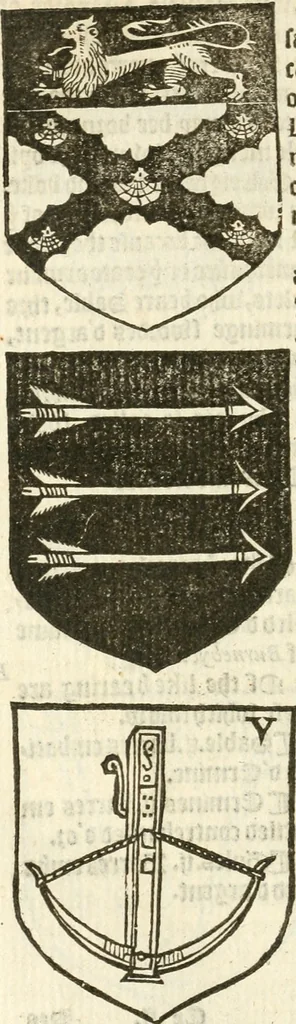 An illustration from Workes of armorie : deuyded into three bookes, entituled, the Concordes of armorie, the Armorie of honor, and of Coates and creastes, 1572, leaf 257