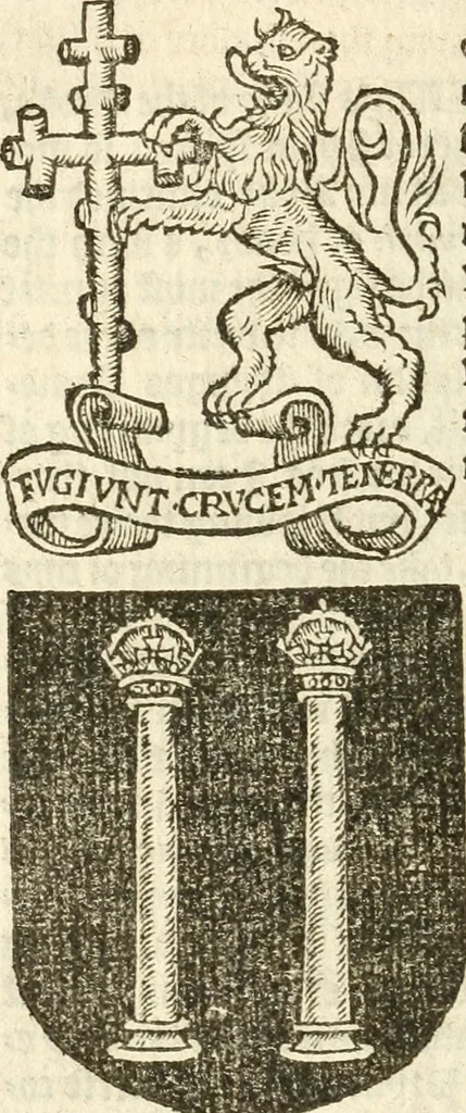 An illustration from Workes of armorie : deuyded into three bookes, entituled, the Concordes of armorie, the Armorie of honor, and of Coates and creastes, 1572, leaf 287