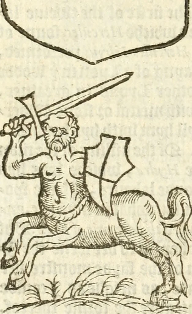 An illustration from Workes of armorie : deuyded into three bookes, entituled, the Concordes of armorie, the Armorie of honor, and of Coates and creastes, 1572, leaf 301
