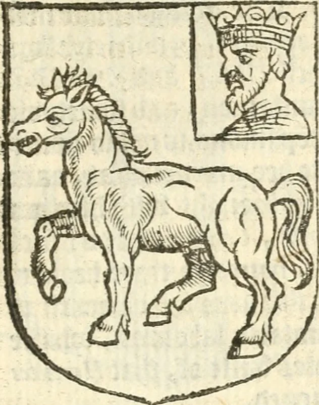 An illustration from Workes of armorie : deuyded into three bookes, entituled, the Concordes of armorie, the Armorie of honor, and of Coates and creastes, 1572, leaf 304
