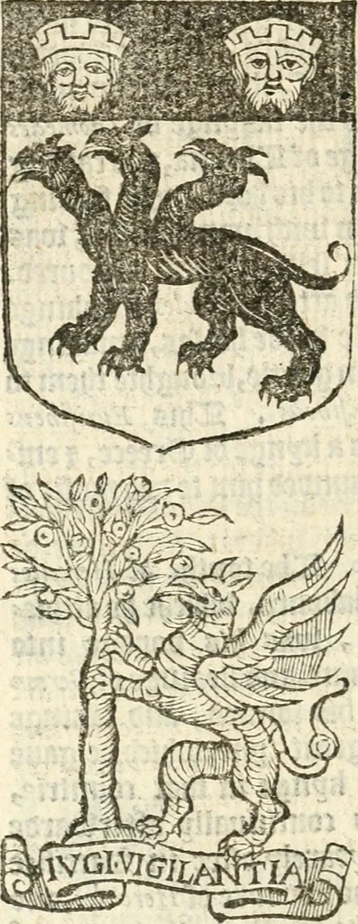 An illustration from Workes of armorie : deuyded into three bookes, entituled, the Concordes of armorie, the Armorie of honor, and of Coates and creastes, 1572, leaf 305