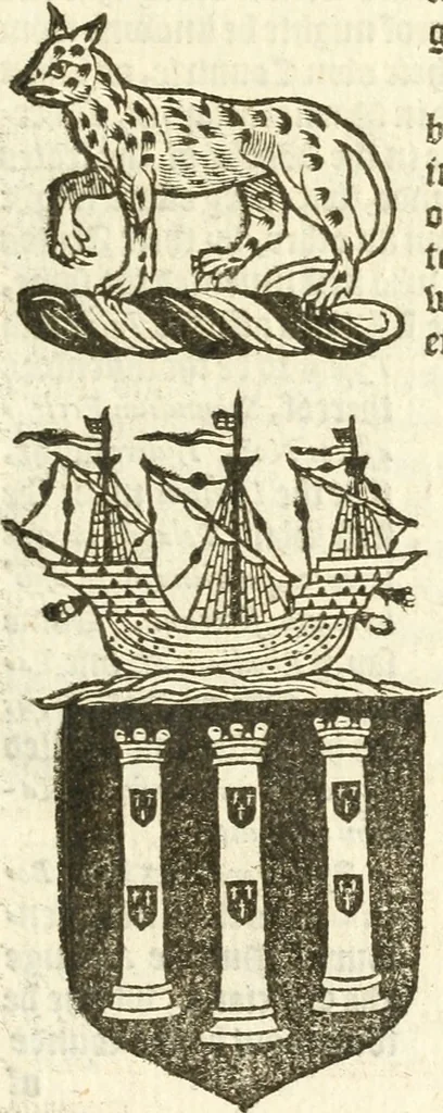 An illustration from Workes of armorie : deuyded into three bookes, entituled, the Concordes of armorie, the Armorie of honor, and of Coates and creastes, 1572, leaf 310