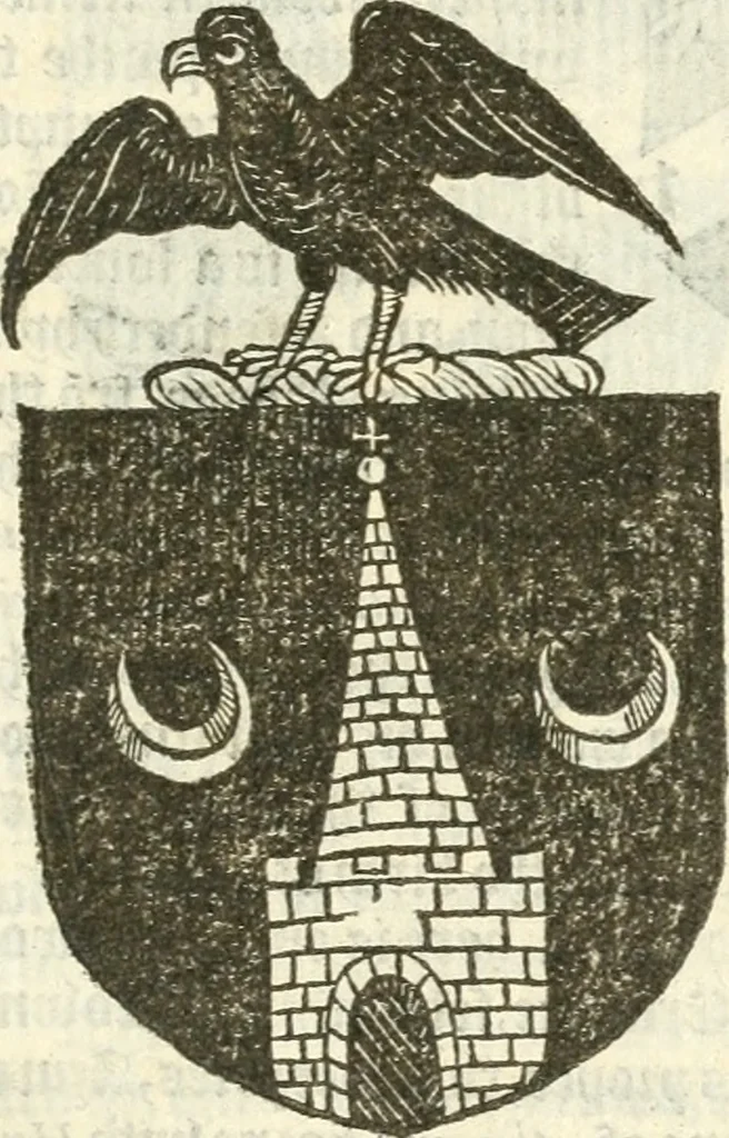 An illustration from Workes of armorie : deuyded into three bookes, entituled, the Concordes of armorie, the Armorie of honor, and of Coates and creastes, 1572, leaf 320