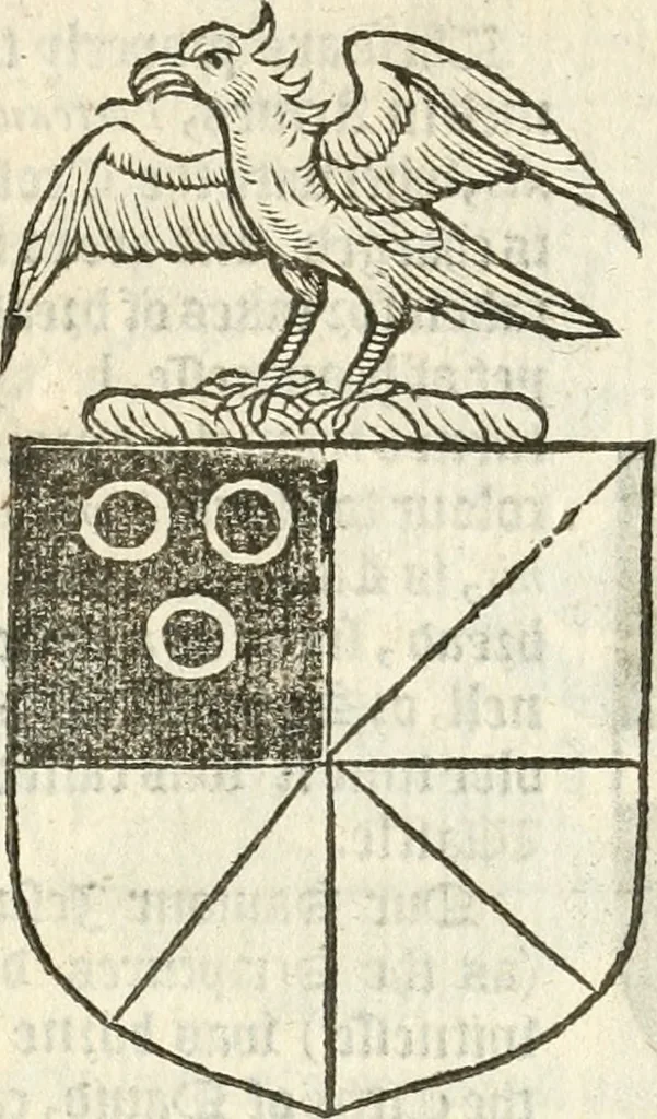 An illustration from Workes of armorie : deuyded into three bookes, entituled, the Concordes of armorie, the Armorie of honor, and of Coates and creastes, 1572, leaf 323
