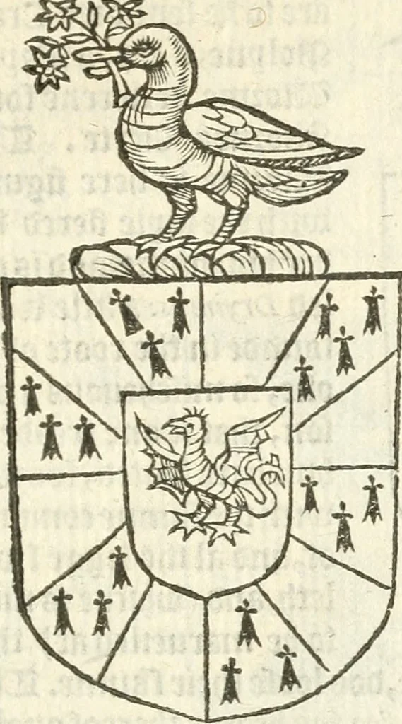 An illustration from Workes of armorie : deuyded into three bookes, entituled, the Concordes of armorie, the Armorie of honor, and of Coates and creastes, 1572, leaf 324