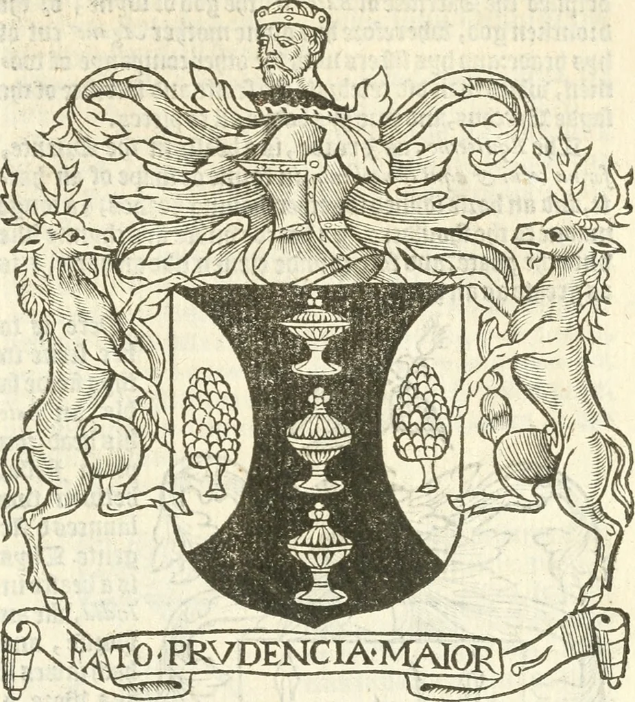 An illustration from Workes of armorie : deuyded into three bookes, entituled, the Concordes of armorie, the Armorie of honor, and of Coates and creastes, 1572, leaf 326