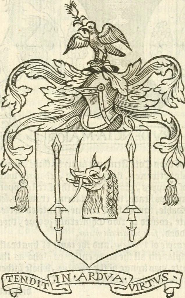 An illustration from Workes of armorie : deuyded into three bookes, entituled, the Concordes of armorie, the Armorie of honor, and of Coates and creastes, 1572, leaf 327