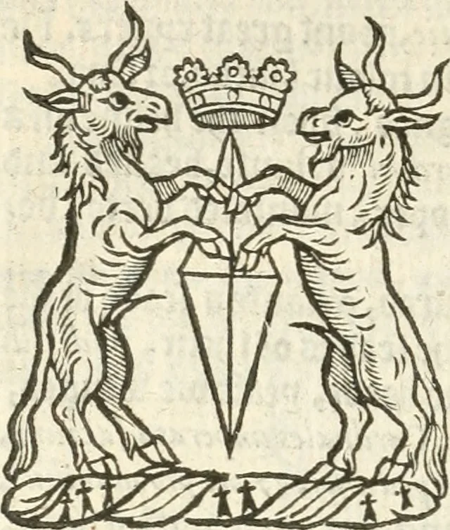 An illustration from Workes of armorie : deuyded into three bookes, entituled, the Concordes of armorie, the Armorie of honor, and of Coates and creastes, 1572, leaf 329
