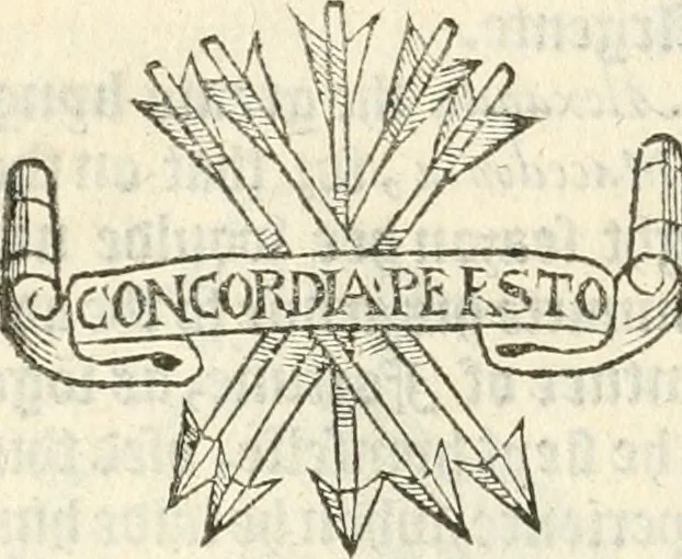 An illustration from Workes of armorie : deuyded into three bookes, entituled, the Concordes of armorie, the Armorie of honor, and of Coates and creastes, 1572, leaf 341