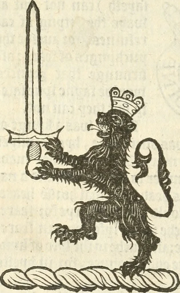 An illustration from Workes of armorie : deuyded into three bookes, entituled, the Concordes of armorie, the Armorie of honor, and of Coates and creastes, 1572, leaf 343