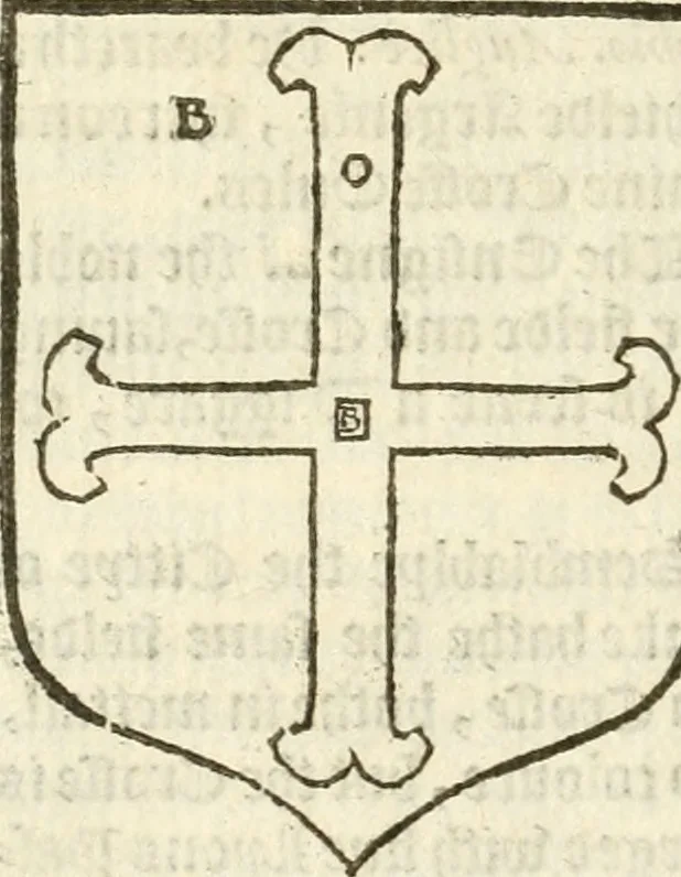 An illustration from Workes of armorie : deuyded into three bookes, entituled, the Concordes of armorie, the Armorie of honor, and of Coates and creastes, 1572, leaf 61