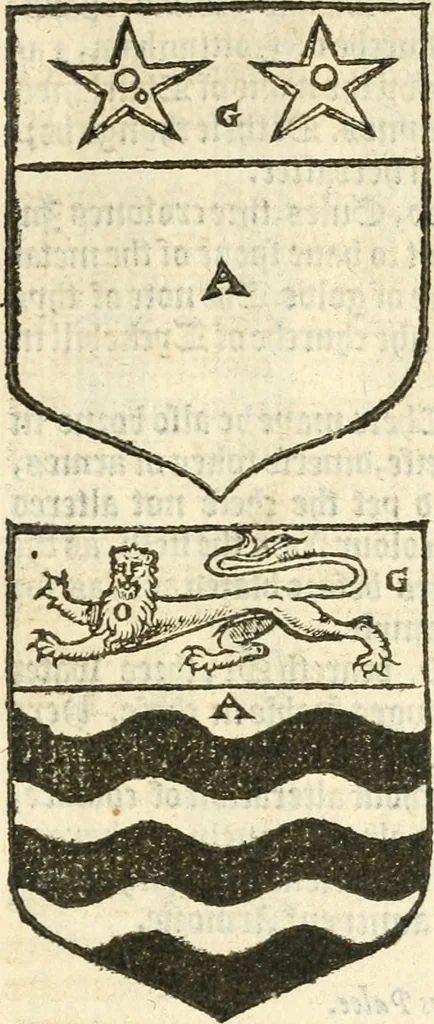 An illustration from Workes of armorie : deuyded into three bookes, entituled, the Concordes of armorie, the Armorie of honor, and of Coates and creastes, 1572, leaf 72