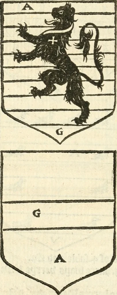 An illustration from Workes of armorie : deuyded into three bookes, entituled, the Concordes of armorie, the Armorie of honor, and of Coates and creastes, 1572, leaf 77