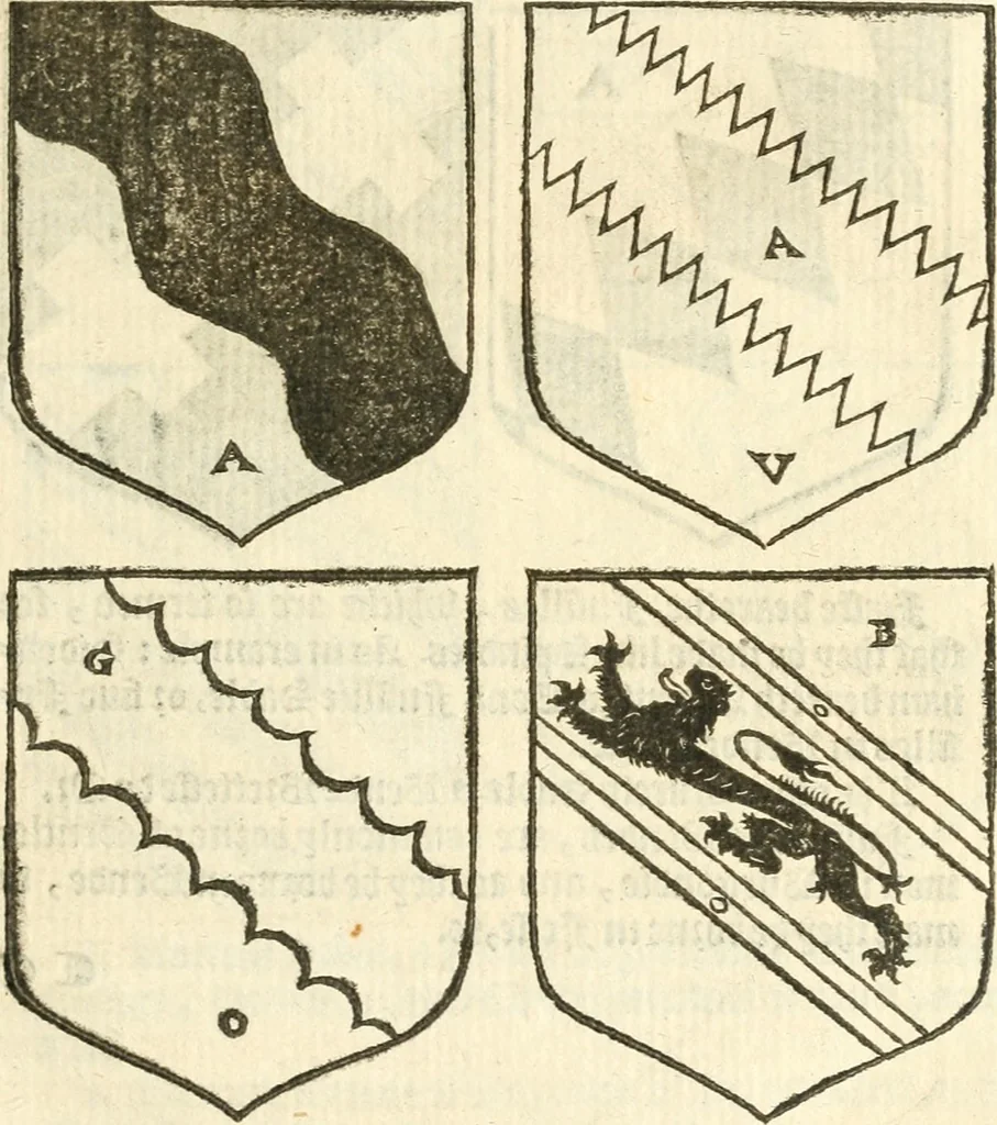An illustration from Workes of armorie : deuyded into three bookes, entituled, the Concordes of armorie, the Armorie of honor, and of Coates and creastes, 1572, leaf 80
